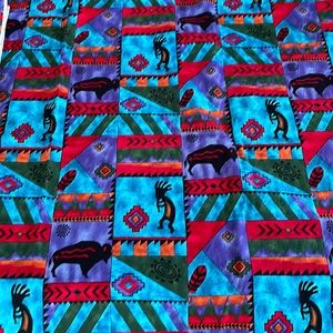 Fabric, 2.5 yards cotton, buffalo, hopi, feather motif, blues & purples 40 x 90